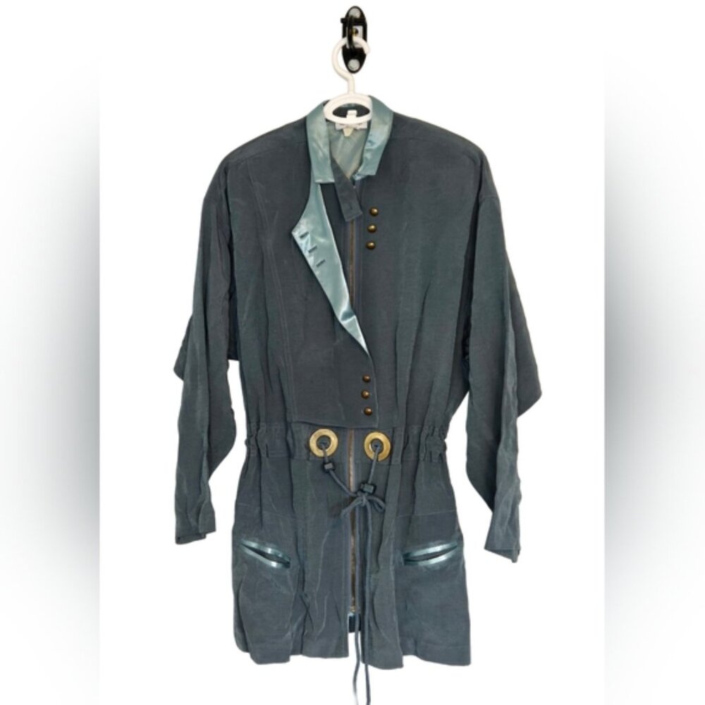 Vtg 80s 90s Travel Coat Edgy Made In USA Light Jacket Satin Lined Size L